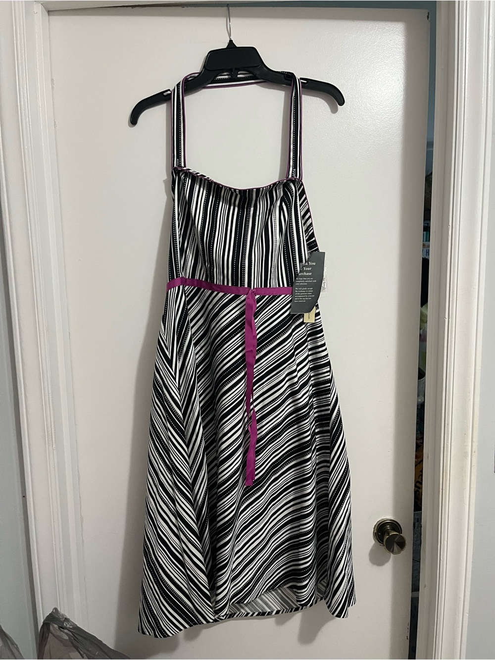 Ladies  Black & White Striped Sundress with Pink Belt Brand new with tags